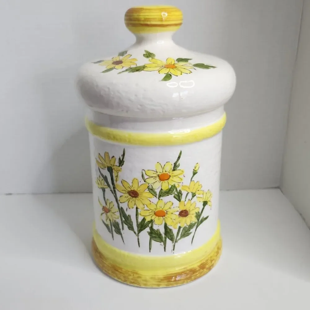 Vtg Sears Roebuck & Co Canister, Daisy Yellow And White